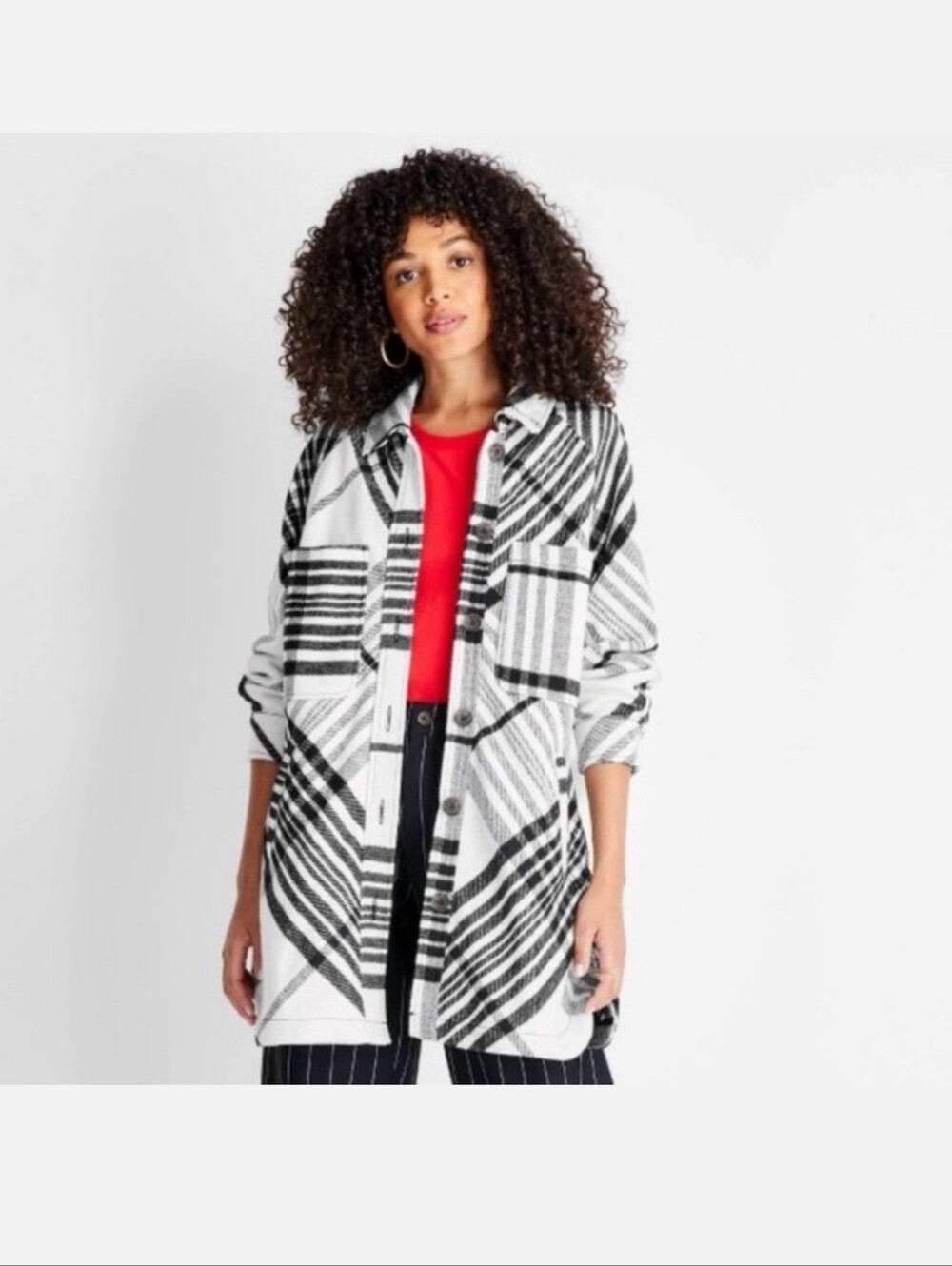 target Future Collective Black & White Plaid Button-Front Shacket Jacket, GUC